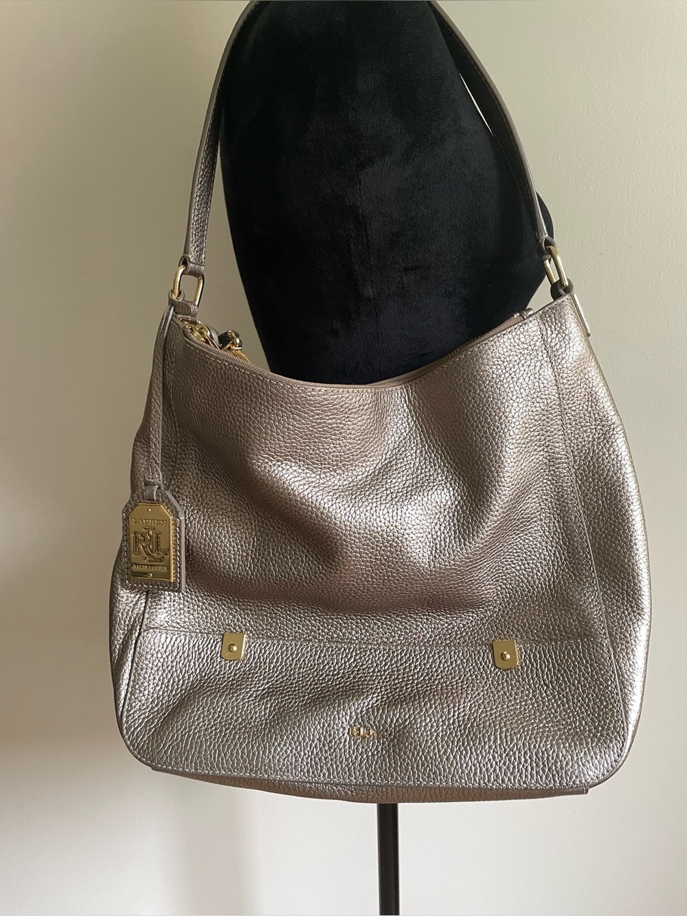 Lauren Ralph Lauren Metallic Taupe Hobo Shoulder Bag